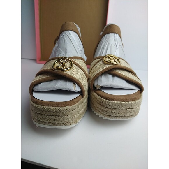 Sam & Libby Women's Corrinne Wedge Sandal, US 10 natural toffee strap criss cros - Picture 10 of 12